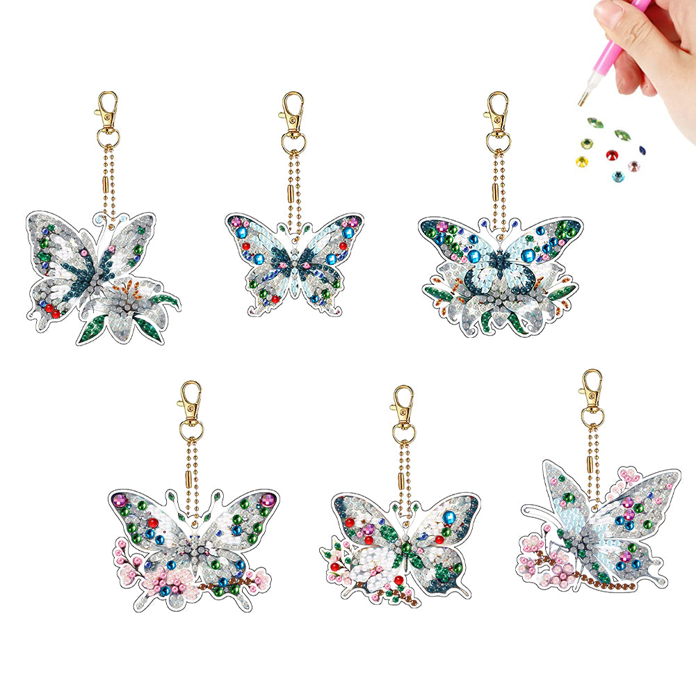 6Pcs Acrylic Double Side Hello Kitty Diamond Art Craft Keychain DIY Crafts Decor