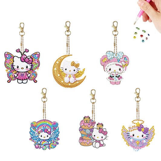 6Pcs Acrylic Double Side Hello Kitty Diamond Art Craft Keychain DIY Crafts Decor