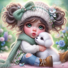 Load image into Gallery viewer, Diamond Painting - Full Round - White puppy and girl (30*30CM)
