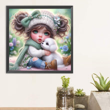 Load image into Gallery viewer, Diamond Painting - Full Round - White puppy and girl (30*30CM)
