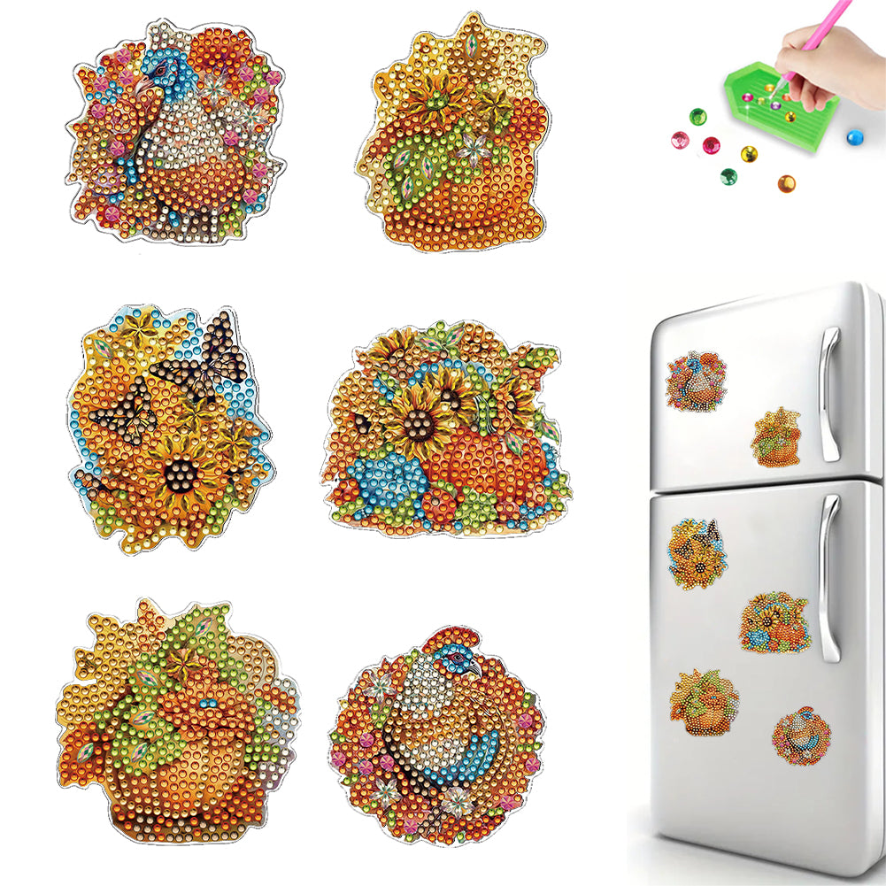 6Pcs Acrylic Special Shape Pumpkin Diamond Painting Fridge Magnet for Home Decor