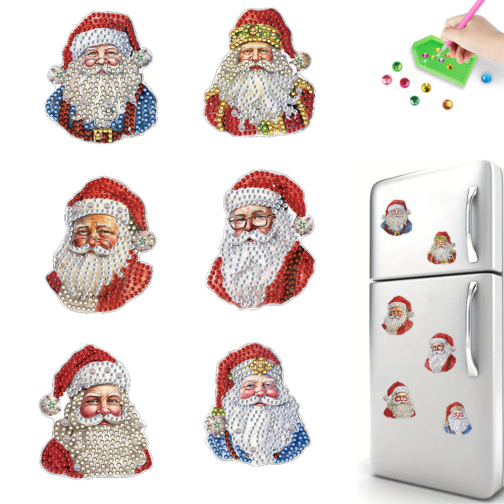 6Pcs Acrylic Special Shape Santa Claus DIY Diamond Painting Fridge Magnet