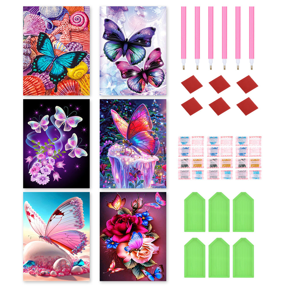 6pcs Round Diamond Painting Set - Dream butterfly (30*40CM)