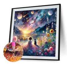 Load image into Gallery viewer, Diamond Painting - Full Round - Girl and cat in the river of stars and paddy fields (40*40CM)
