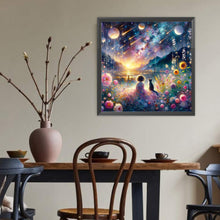 Load image into Gallery viewer, Diamond Painting - Full Round - Girl and cat in the river of stars and paddy fields (40*40CM)
