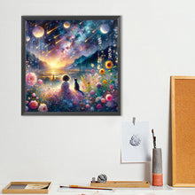 Load image into Gallery viewer, Diamond Painting - Full Round - Girl and cat in the river of stars and paddy fields (40*40CM)
