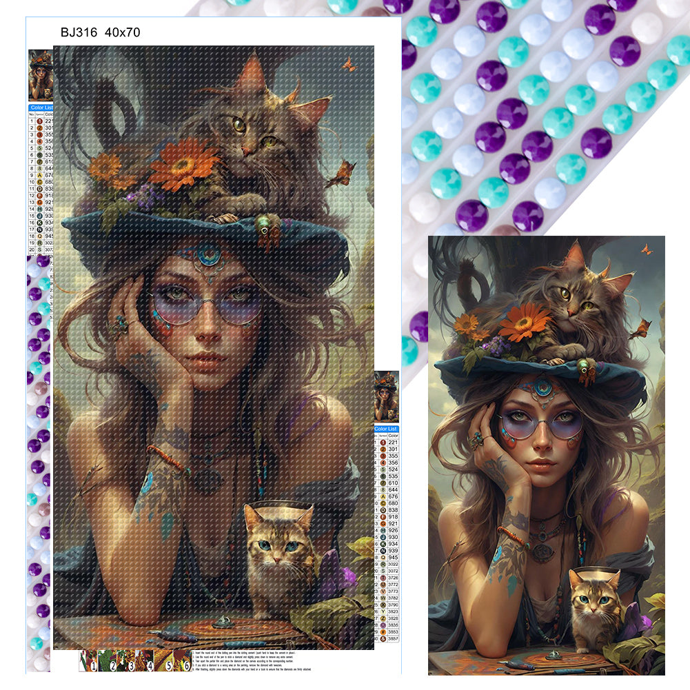 Diamond Painting - Full Round - Girl and cat (40*70CM)