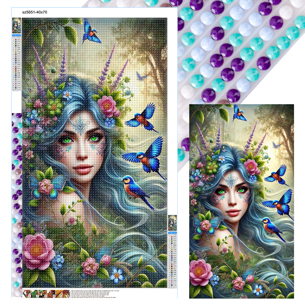 Diamond Painting - Full Round - Flying bird and flower woman (40*70CM)