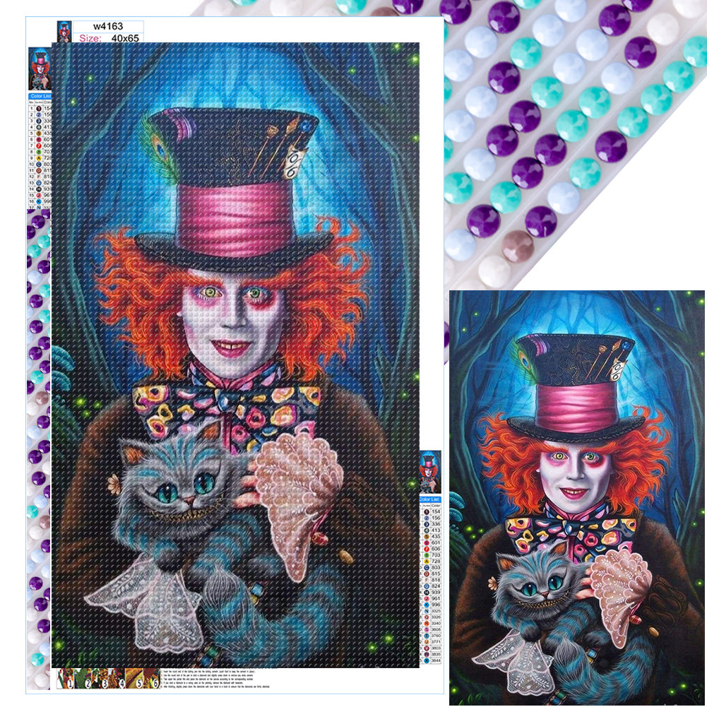 Diamond Painting - Full Round - Crazy Hatter Cheshire Cat Alice (40*65CM)