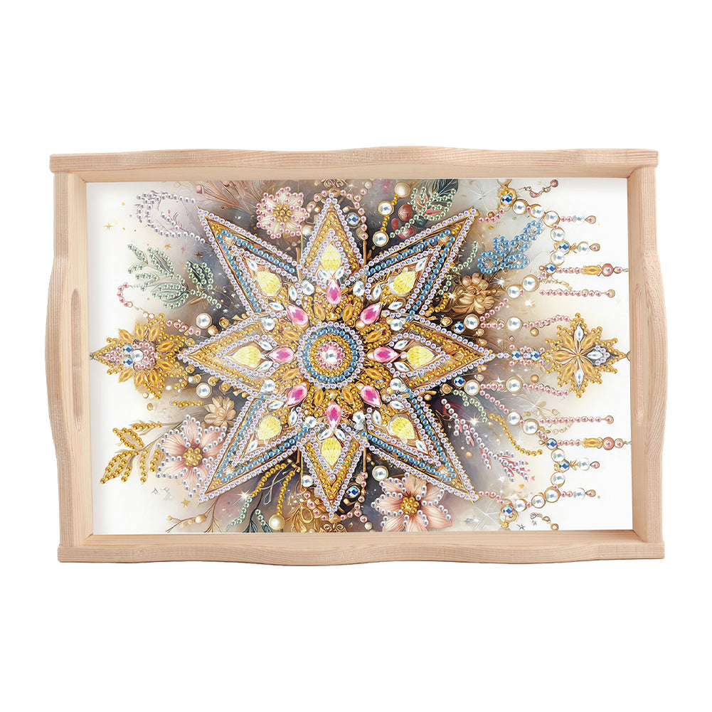 Wooden Cross Diamond Painting Tray Handicraft with Handles for Desk Coffee Table