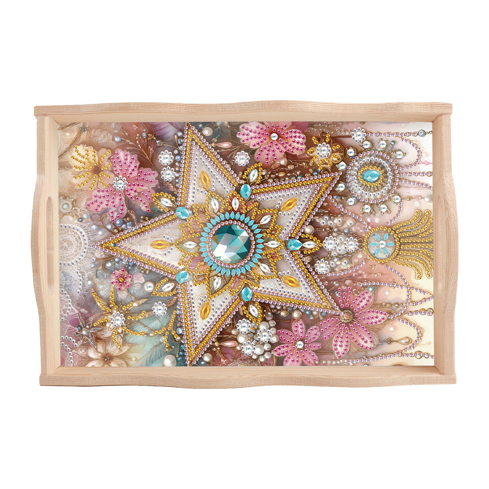 Wooden Cross Diamond Painting Tray Handicraft with Handles for Desk Coffee Table
