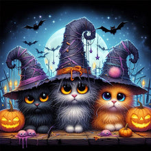 Load image into Gallery viewer, Diamond Painting - Full Square - Three kittens for Halloween (30*30CM)
