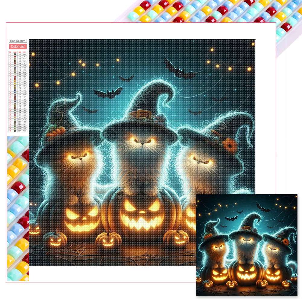 Diamond Painting - Full Square - Three kittens for Halloween (30*30CM)