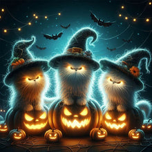 Load image into Gallery viewer, Diamond Painting - Full Square - Three kittens for Halloween (30*30CM)
