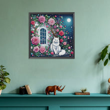 Load image into Gallery viewer, Diamond Painting - Full Round - White cat on rose window (30*30CM)
