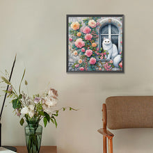 Load image into Gallery viewer, Diamond Painting - Full Round - White cat on rose window (30*30CM)
