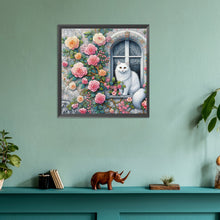 Load image into Gallery viewer, Diamond Painting - Full Round - White cat on rose window (30*30CM)
