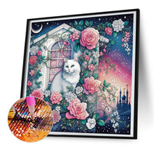 Load image into Gallery viewer, Diamond Painting - Full Round - White cat on rose window (30*30CM)
