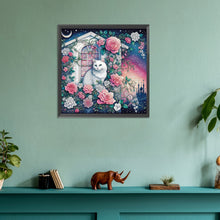 Load image into Gallery viewer, Diamond Painting - Full Round - White cat on rose window (30*30CM)

