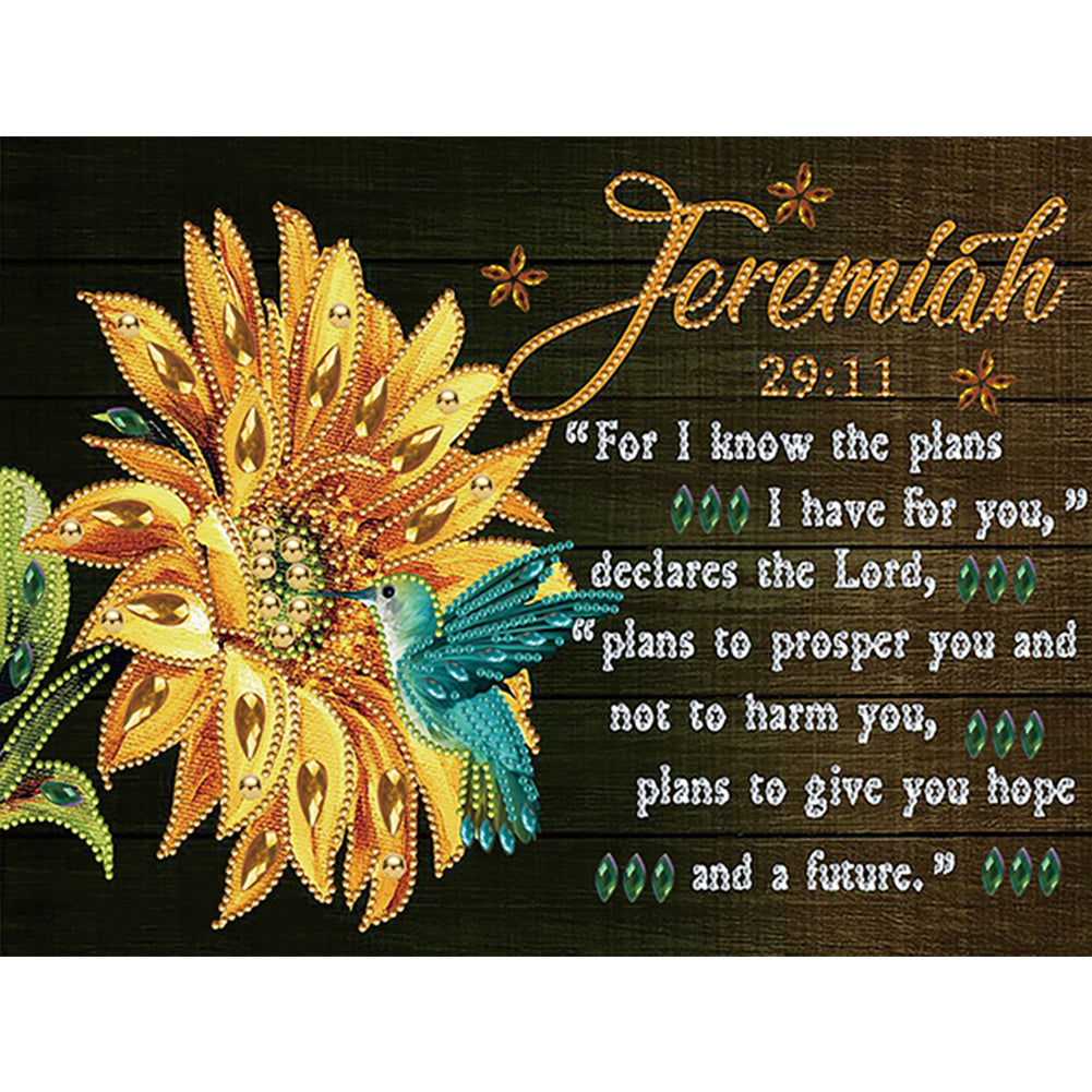 Diamond Painting - Partial Special Shaped - Sunflower hummingbird English (30*40CM)