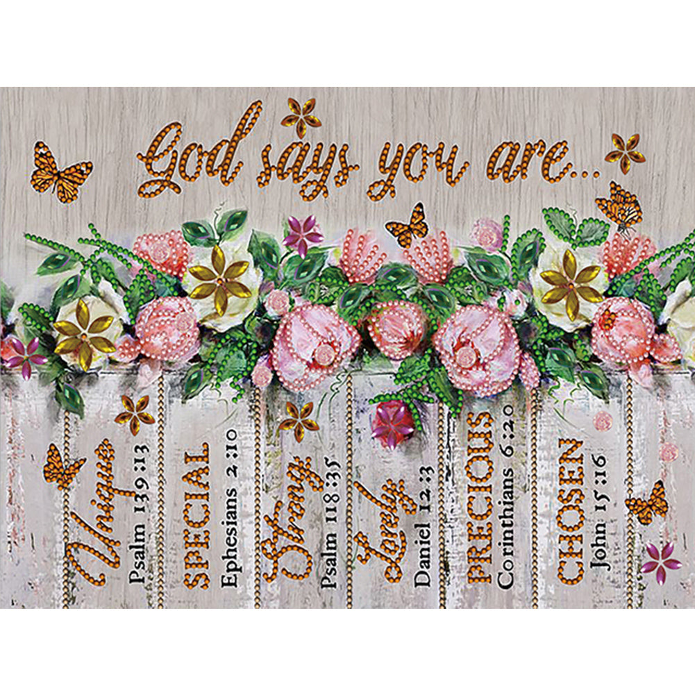 Diamond Painting - Partial Special Shaped - Flowers and butterflies English (30*40CM)