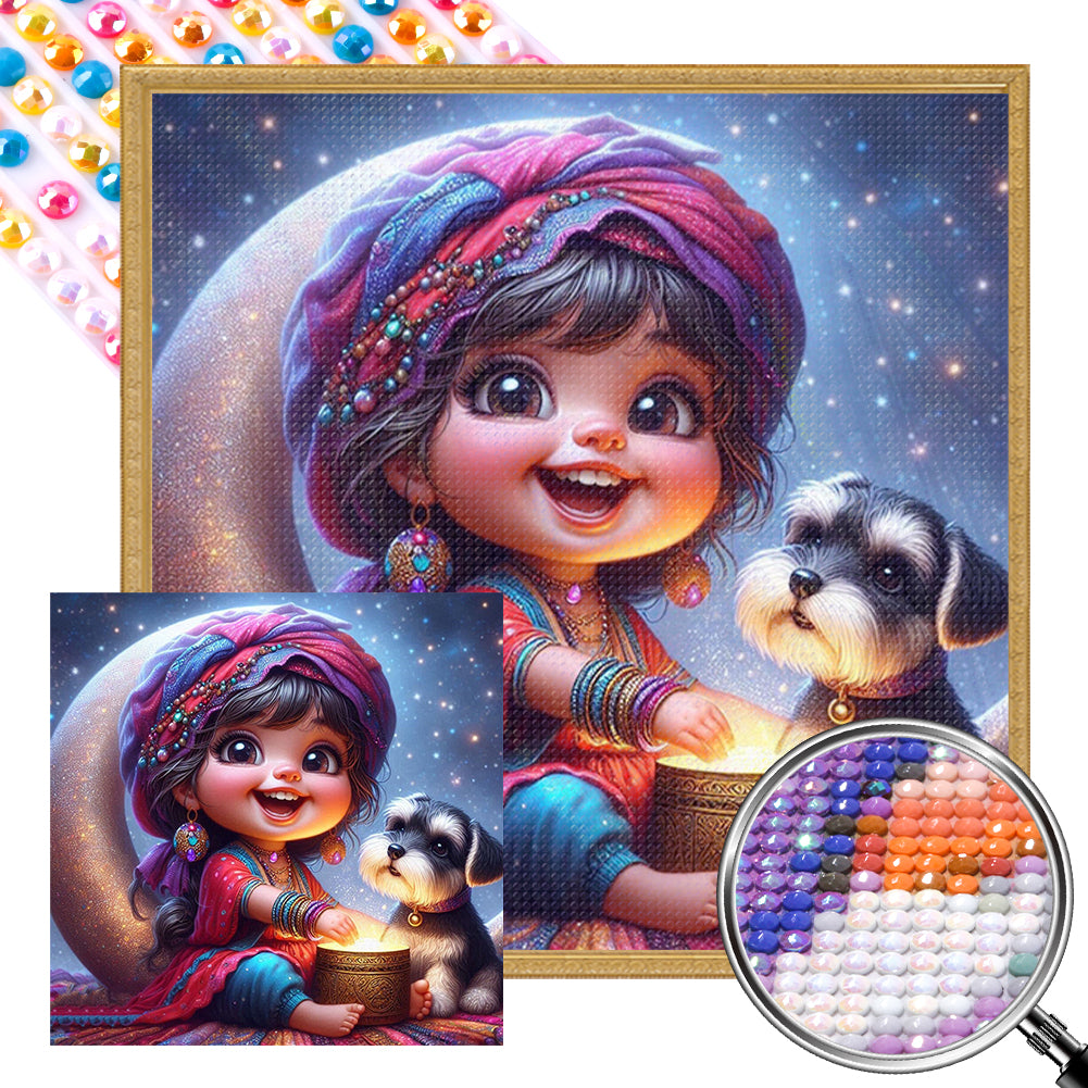 AB Diamond Painting - Full Round - Little girl with pet (40*40CM)