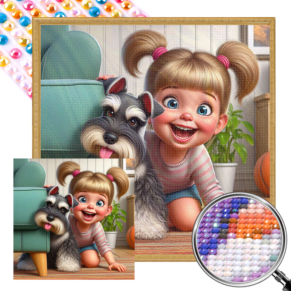 AB Diamond Painting - Full Round - Little girl with pet (40*40CM)