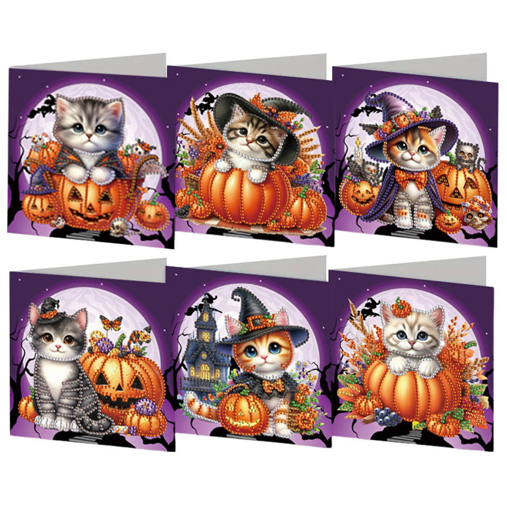 6Pcs Halloween Cat Diamond Daily Wish Card Owl for Adults Holiday Friends Family