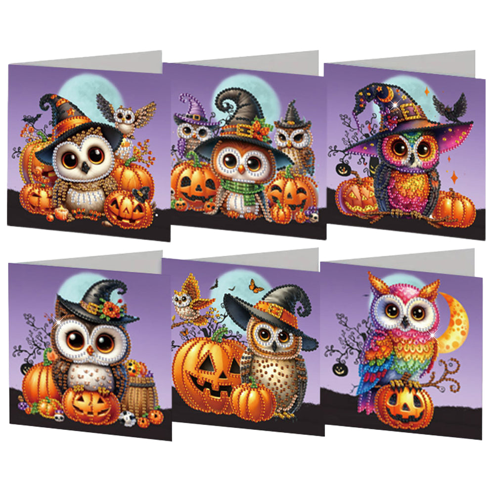 6Pcs Halloween Cat Diamond Daily Wish Card Owl for Adults Holiday Friends Family