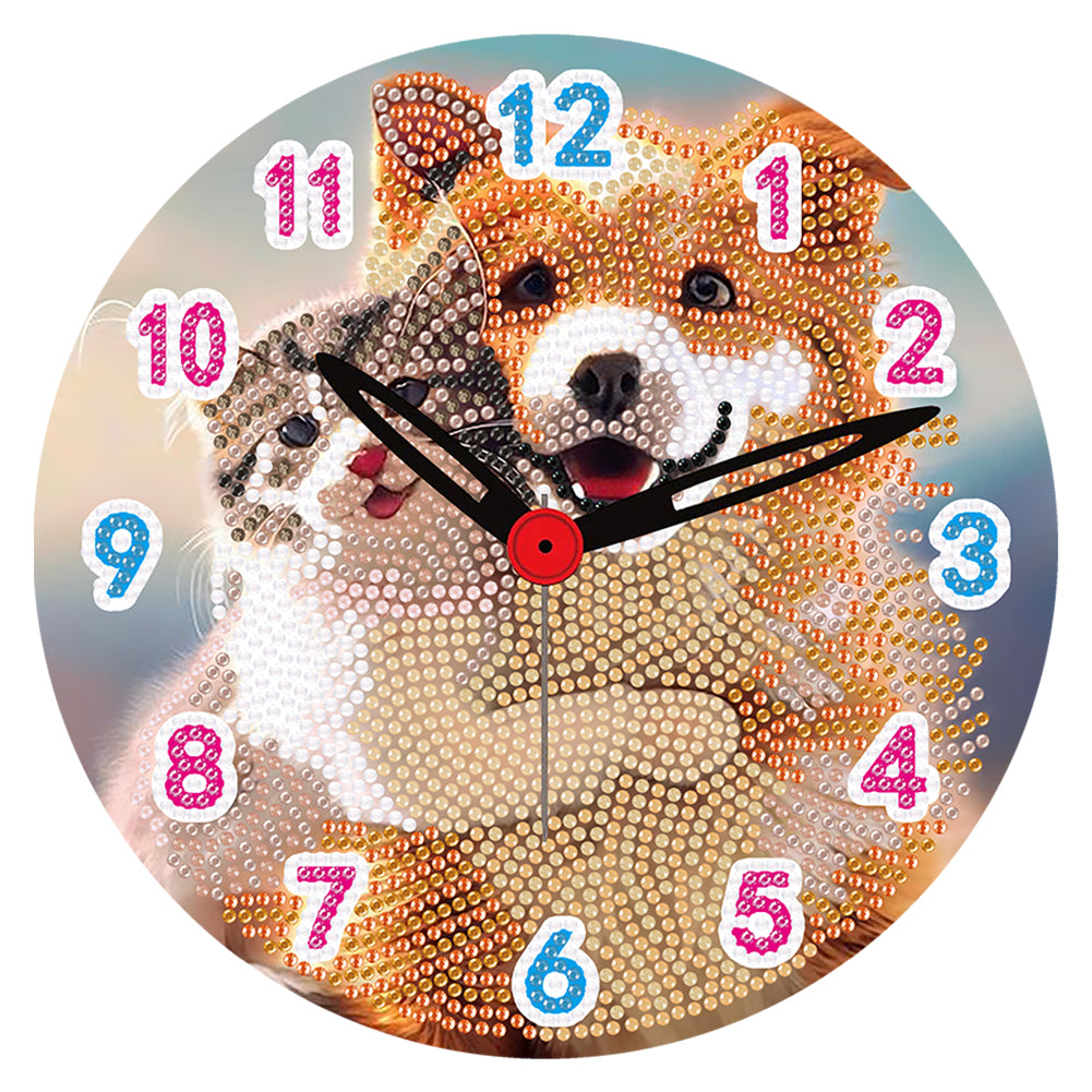 Wooden Diamond Painting Clock Animals Diamond Art Clock Pendants Kit for Desktop