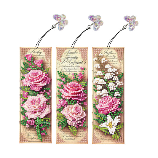 3Pcs Special Shape Rose Convallaria Majalis Diamond Painting Bookmarks