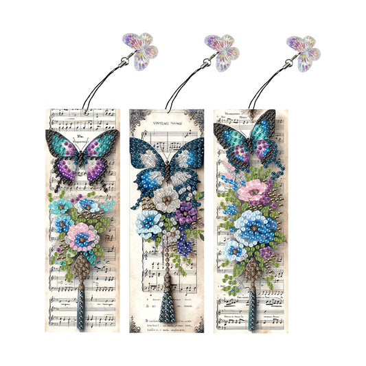 3Pcs Special Shape Butterfly And Flowers Diamond Painting Bookmark for Bookworms