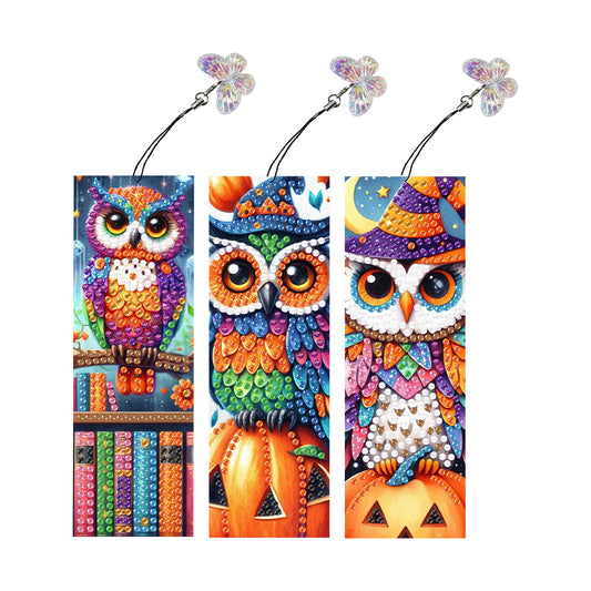 3Pcs Special Shape Halloween Owl Diamond Painting Bookmark for Book Lovers