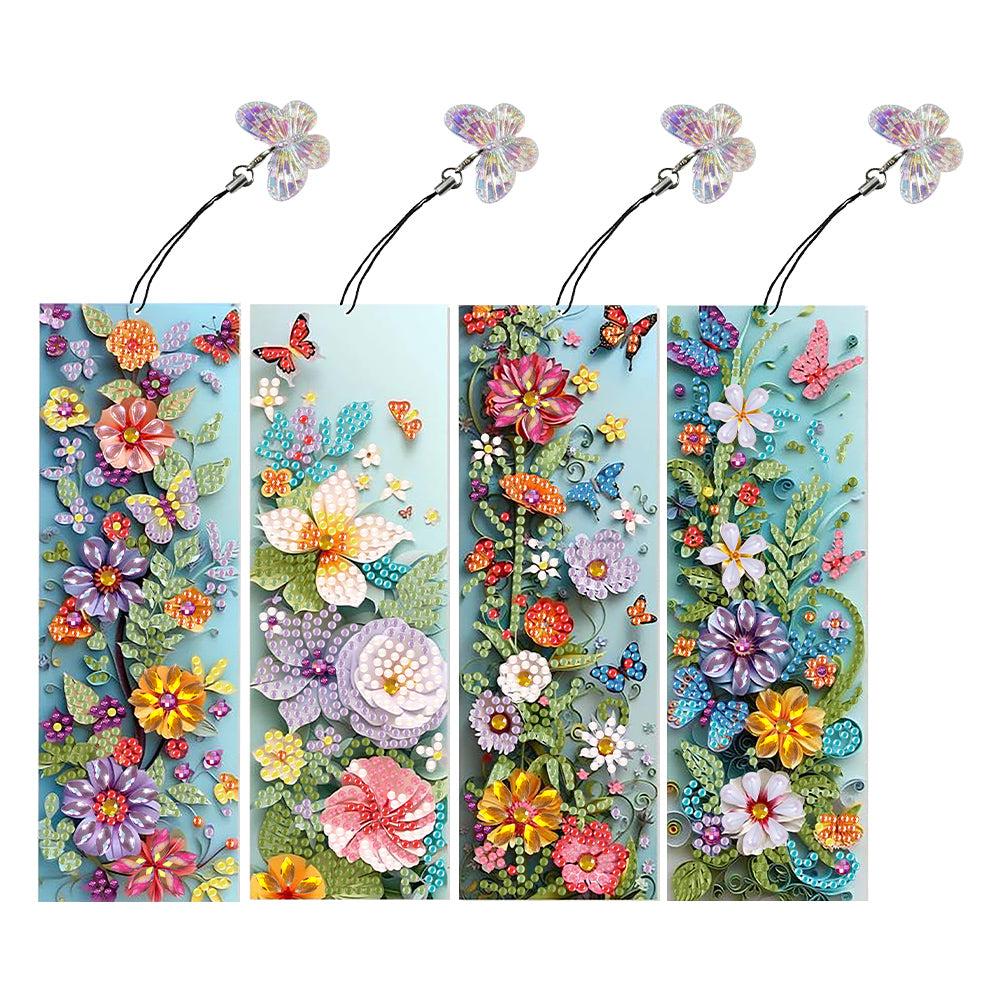 4Pcs Special Shape Flower Diamond Painting Bookmark Art Projects for Book Lovers
