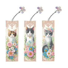 Load image into Gallery viewer, 3Pcs Special Shape Cat Flower Diamond Painting Bookmark for Book Lovers
