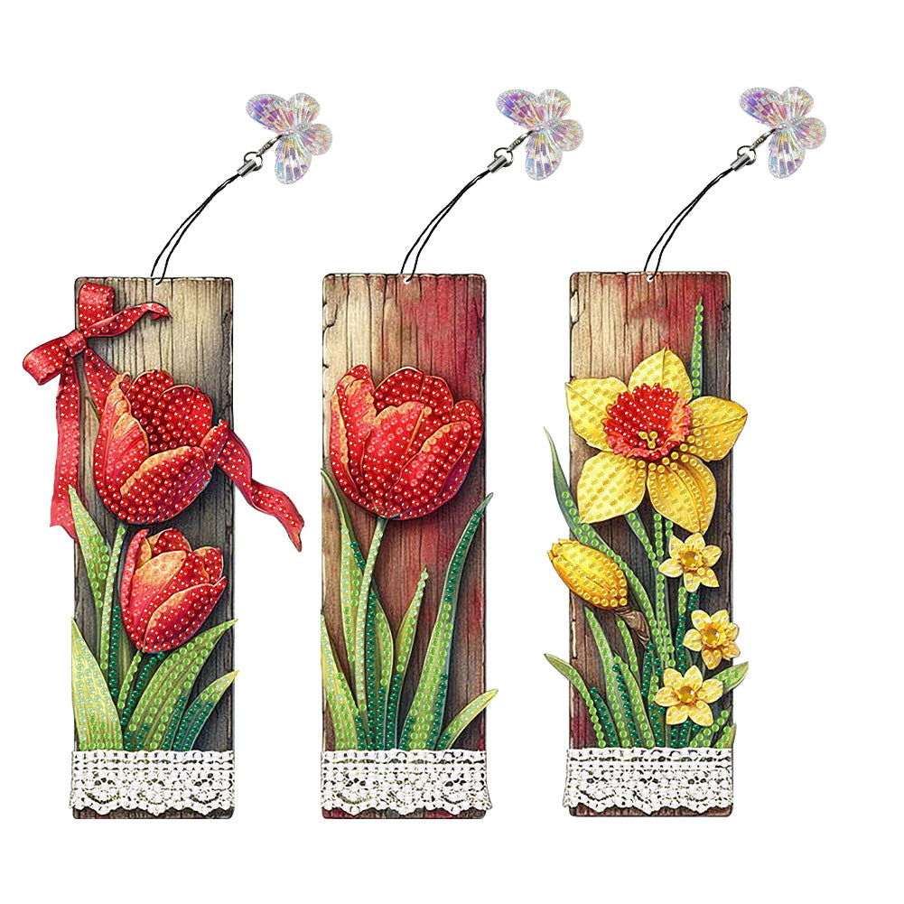 3Pcs Special Shape Tulip Lily Diamond Painting Bookmark for Book Lovers