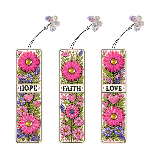 3Pcs Special Shape Daisy Bouquet Diamond Painting Bookmark for Book Lovers