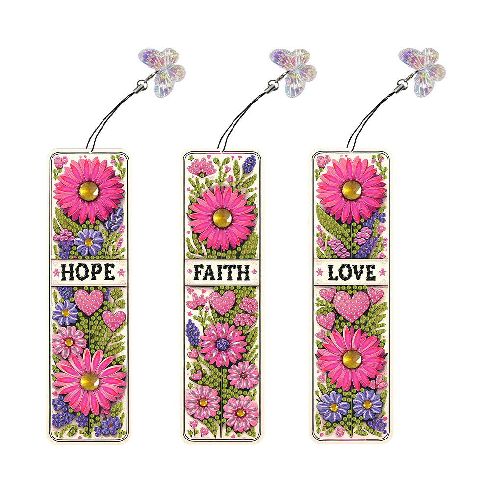 3Pcs Special Shape Daisy Bouquet Diamond Painting Bookmark for Book Lovers