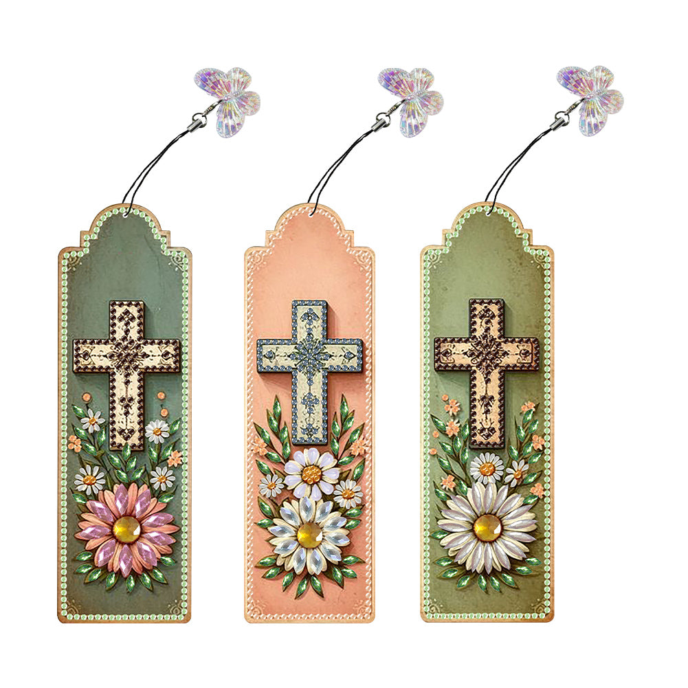3Pcs Special Shape Cross Bouquet Diamond Painting Bookmark for Book Lovers