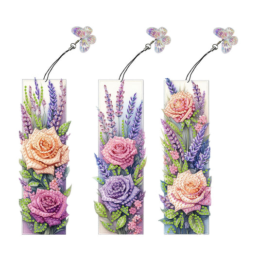 3Pcs Special Shape Rose Bouquet Diamond Painting Bookmark for Book Lovers
