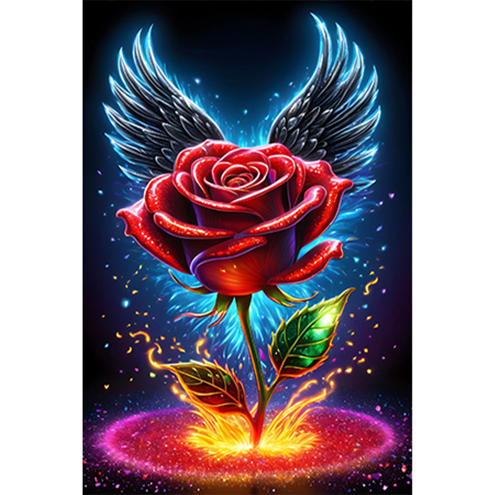 Diamond Painting - Full Round - Red rose and wings (30*45CM)