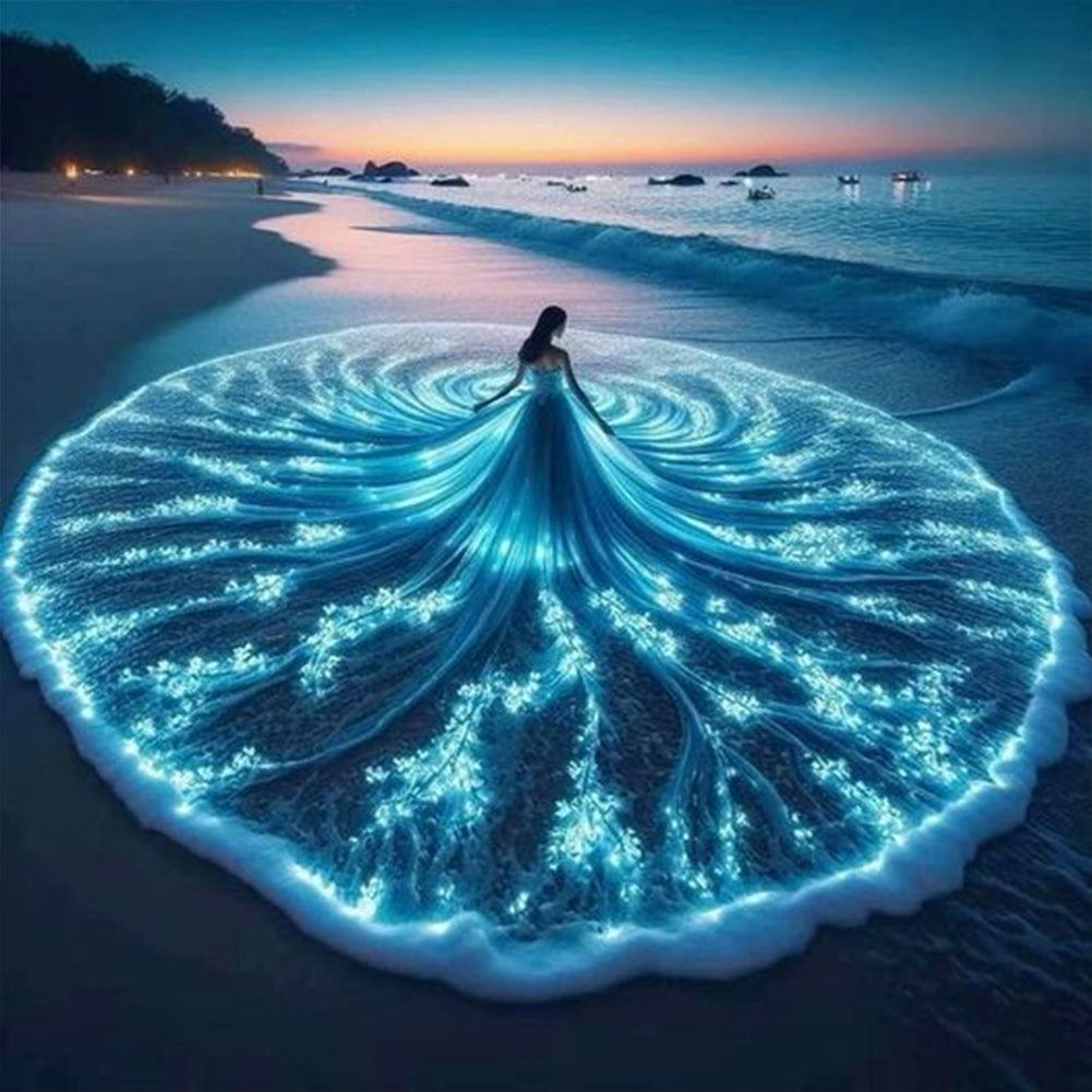 Diamond Painting - Full Round - Seaside fluorescent flower skirt (40*40CM)