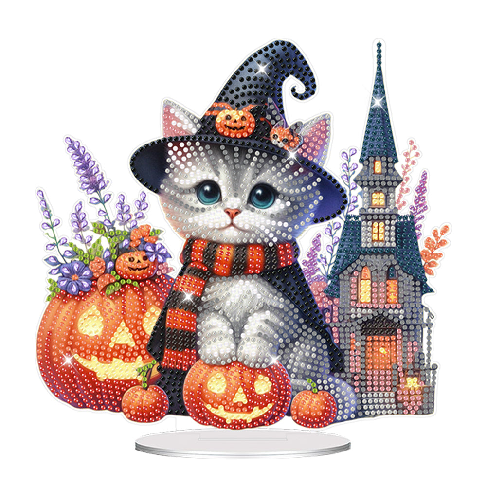 Acrylic Halloween Cat Diamond Painting Desktop Decorations for Home Office Decor
