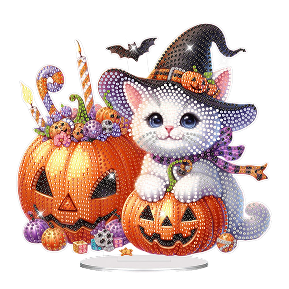 Acrylic Halloween Cat Diamond Painting Desktop Decorations for Home Office Decor