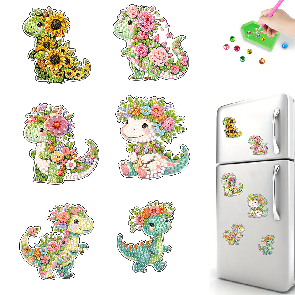 6Pcs Acrylic Special Shape Floral Dinosaur Fridge Stickers for Car Mailbox Decor