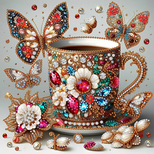 Diamond Painting - Partial Special Shaped - Gorgeous butterfly coffee (30*30CM)