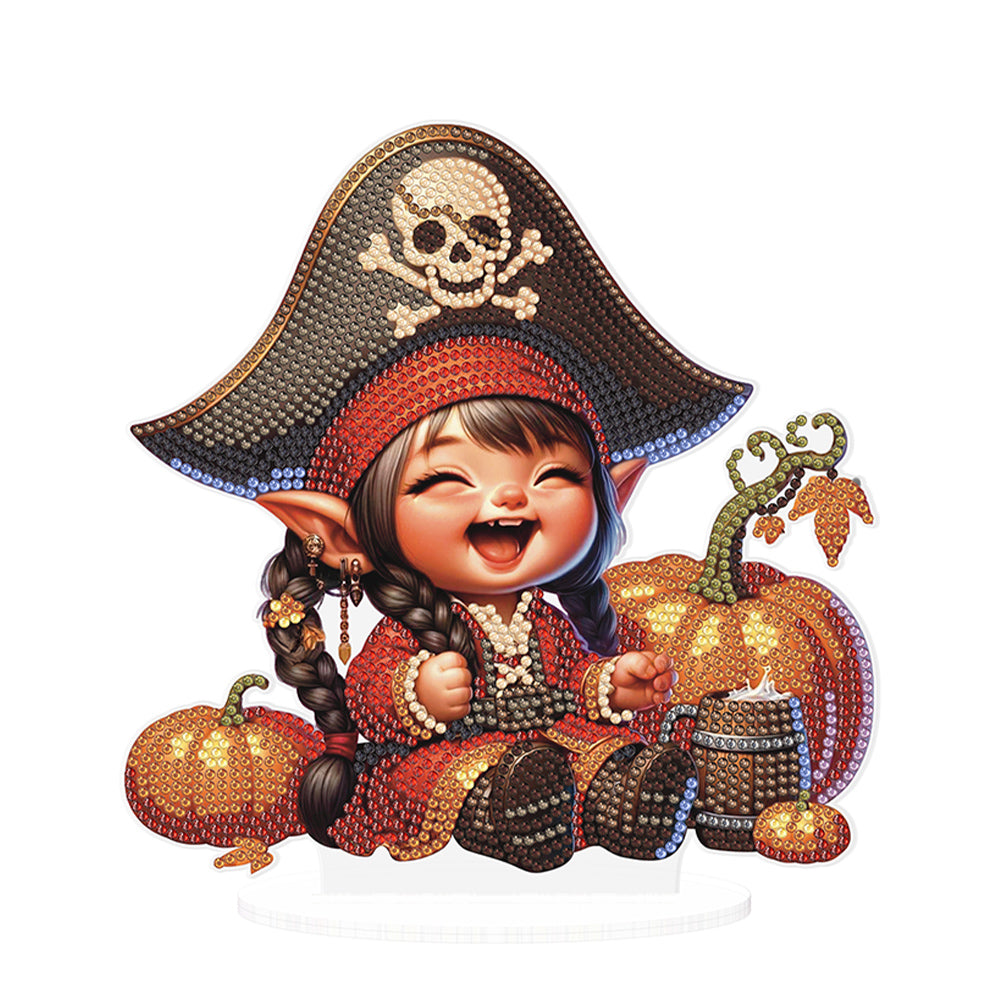 Acrylic Special Shape Halloween Pirate Girl Diamond Painting Desktop Ornaments