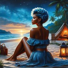 Load image into Gallery viewer, Diamond Painting - Full Round - Woman in blue skirt and beach (30*30CM)
