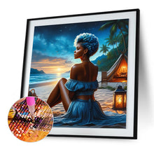 Load image into Gallery viewer, Diamond Painting - Full Round - Woman in blue skirt and beach (30*30CM)
