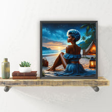 Load image into Gallery viewer, Diamond Painting - Full Round - Woman in blue skirt and beach (30*30CM)
